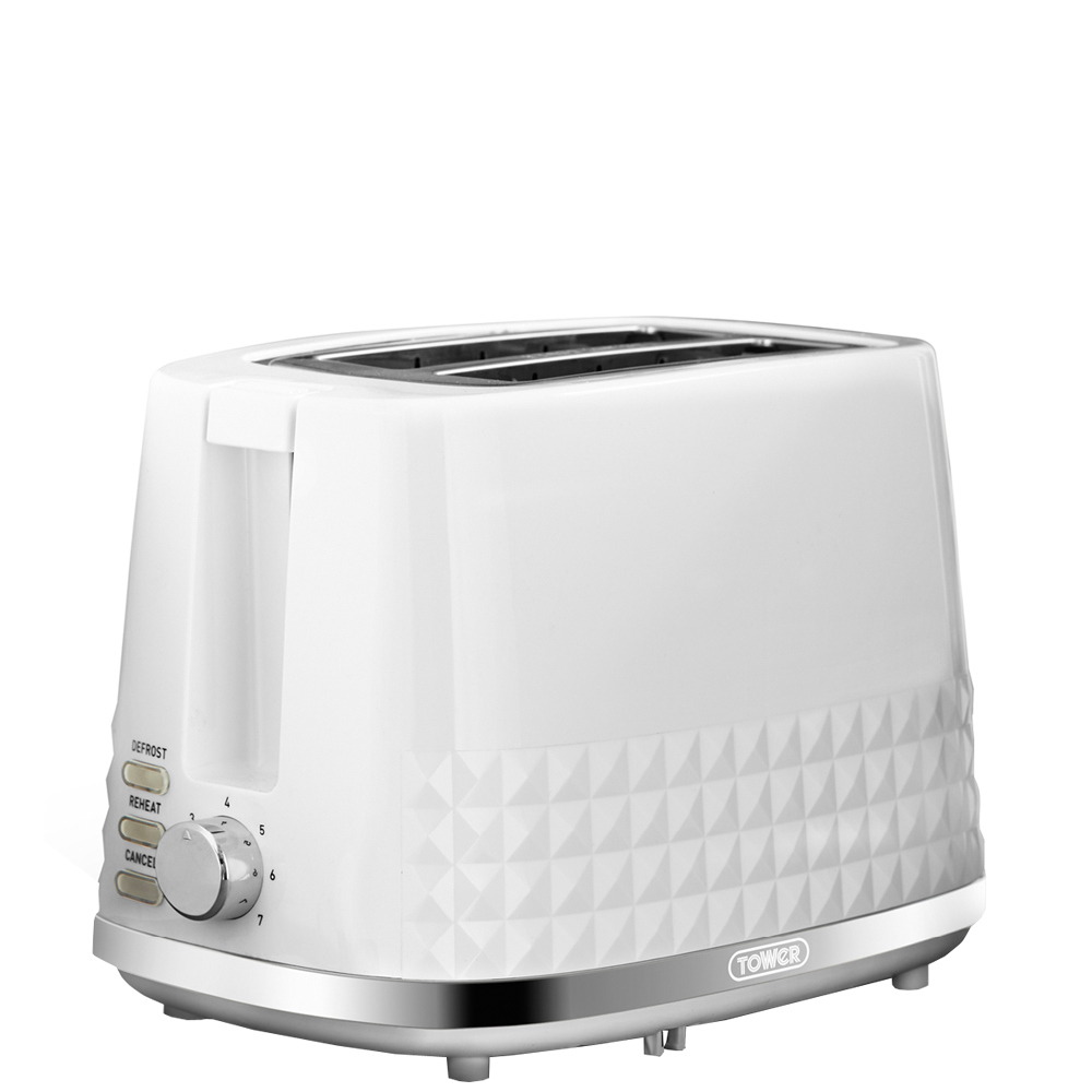 Tower Solitaire White 2 Slice Toaster